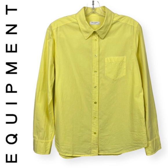 Equipment Brett Washed Cotton Poplin Blouse Shirt in Citron Yellow Q436-E195 M - Picture 3 of 10